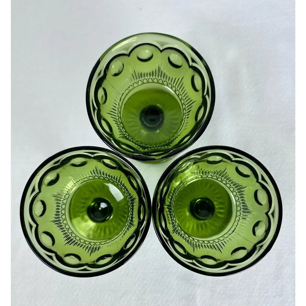 Bartlett Collins Manhattan Bullseye Green VTG Indiana Glass 3 Dessert Dishes